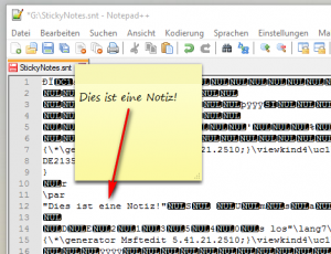 Die Datei "Sticky Notes.snt" im Editor